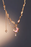 18K Real Gold Plated Sparkle Rose Moon Necklace