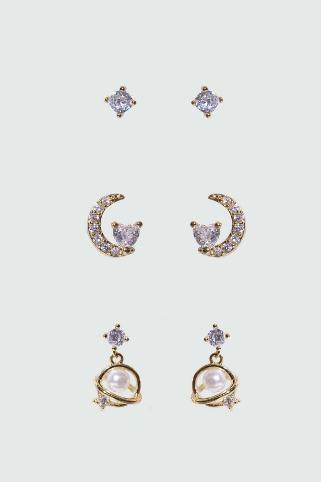 6 Pcs Saturn Pearl + Moon Earrings Bundle