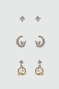 6 Pcs Saturn Pearl + Moon Earrings Bundle