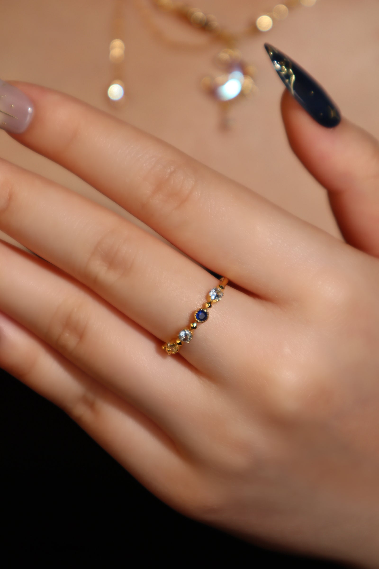 18K Real Gold Plated Gradient Sapphire Ring