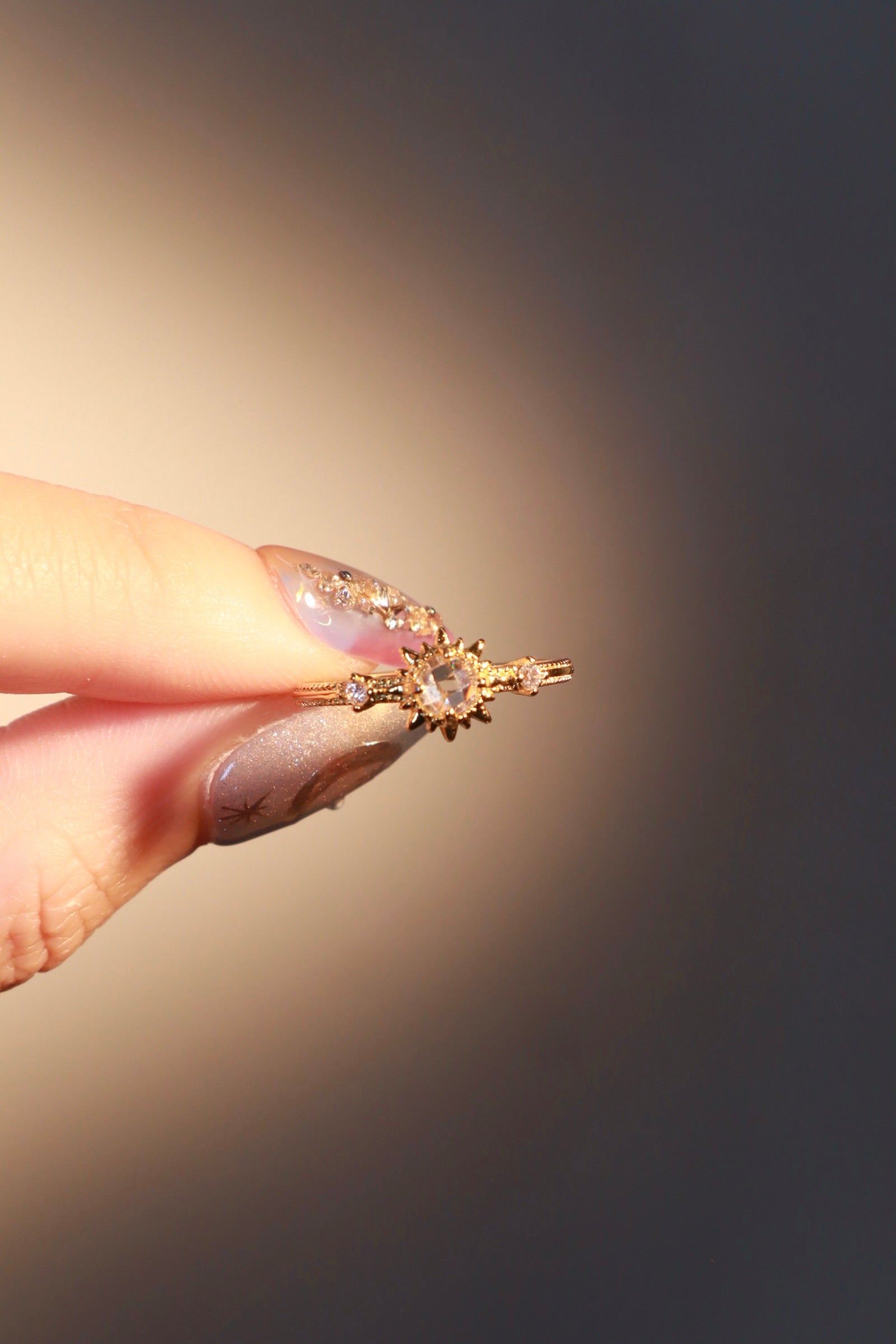 18K Real Gold Plated White Starlight Sun Ring