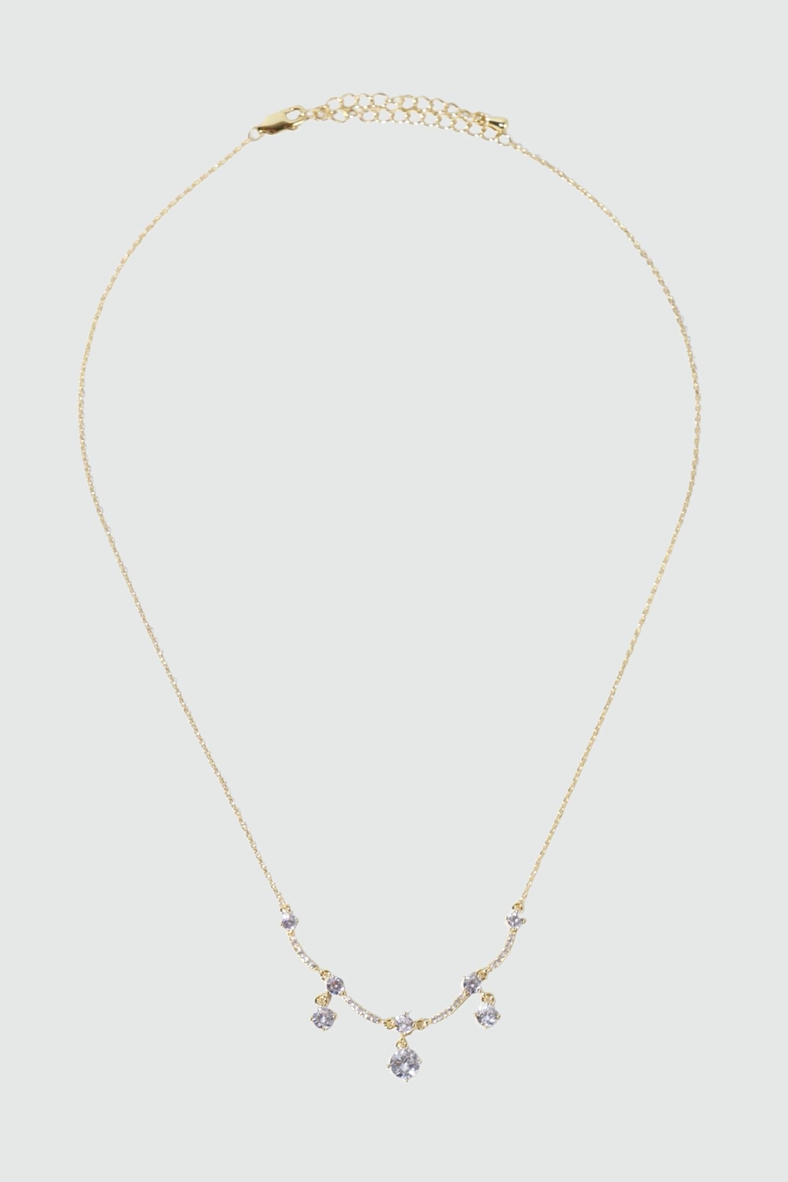 14K Real Gold Plated Curved Diamond Wave Necklace