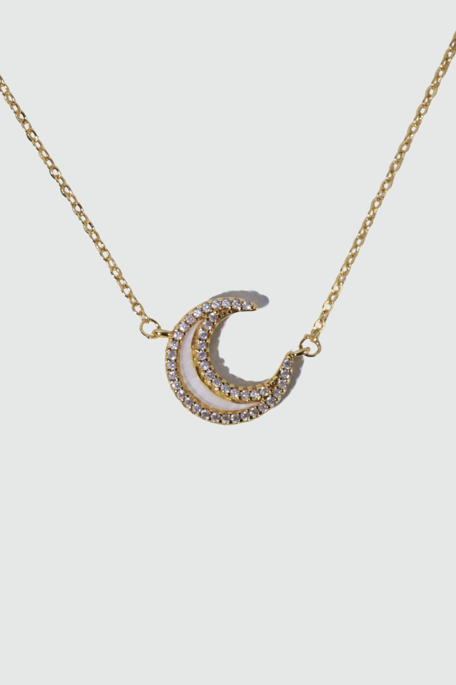 18K Real Gold Plated Diamond Shell Moon Necklace
