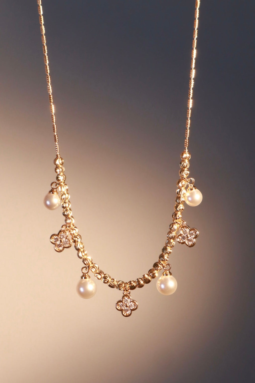 14K Real Gold Plated Lucky Pearl Beads Necklace