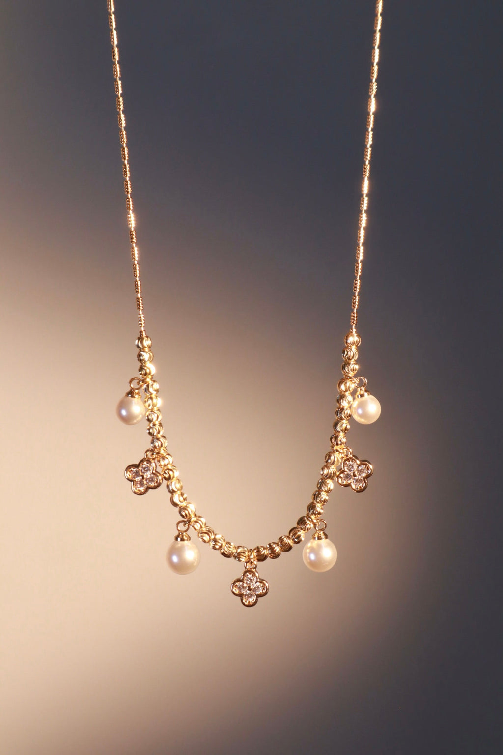 14K Real Gold Plated Lucky Pearl Beads Necklace