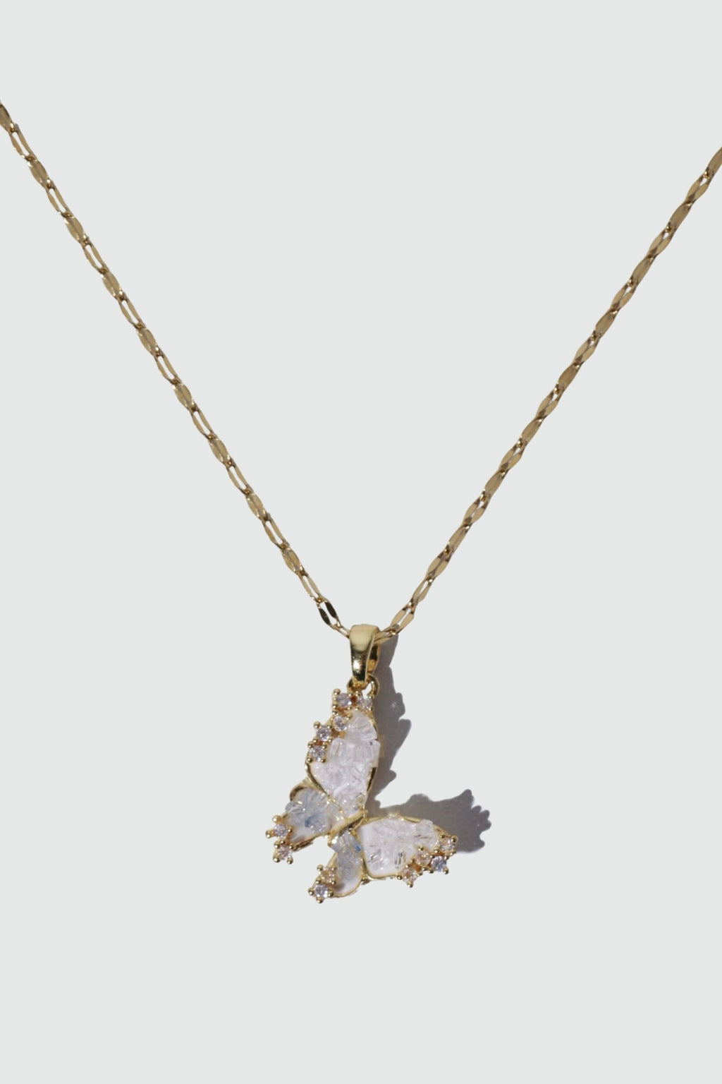 18K Real Gold Plated Crystal Butterfly Pendant Necklace