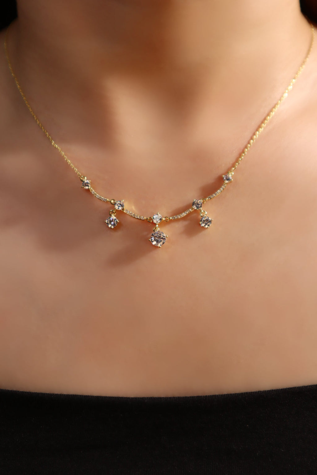14K Real Gold Plated Curved Diamond Wave Necklace
