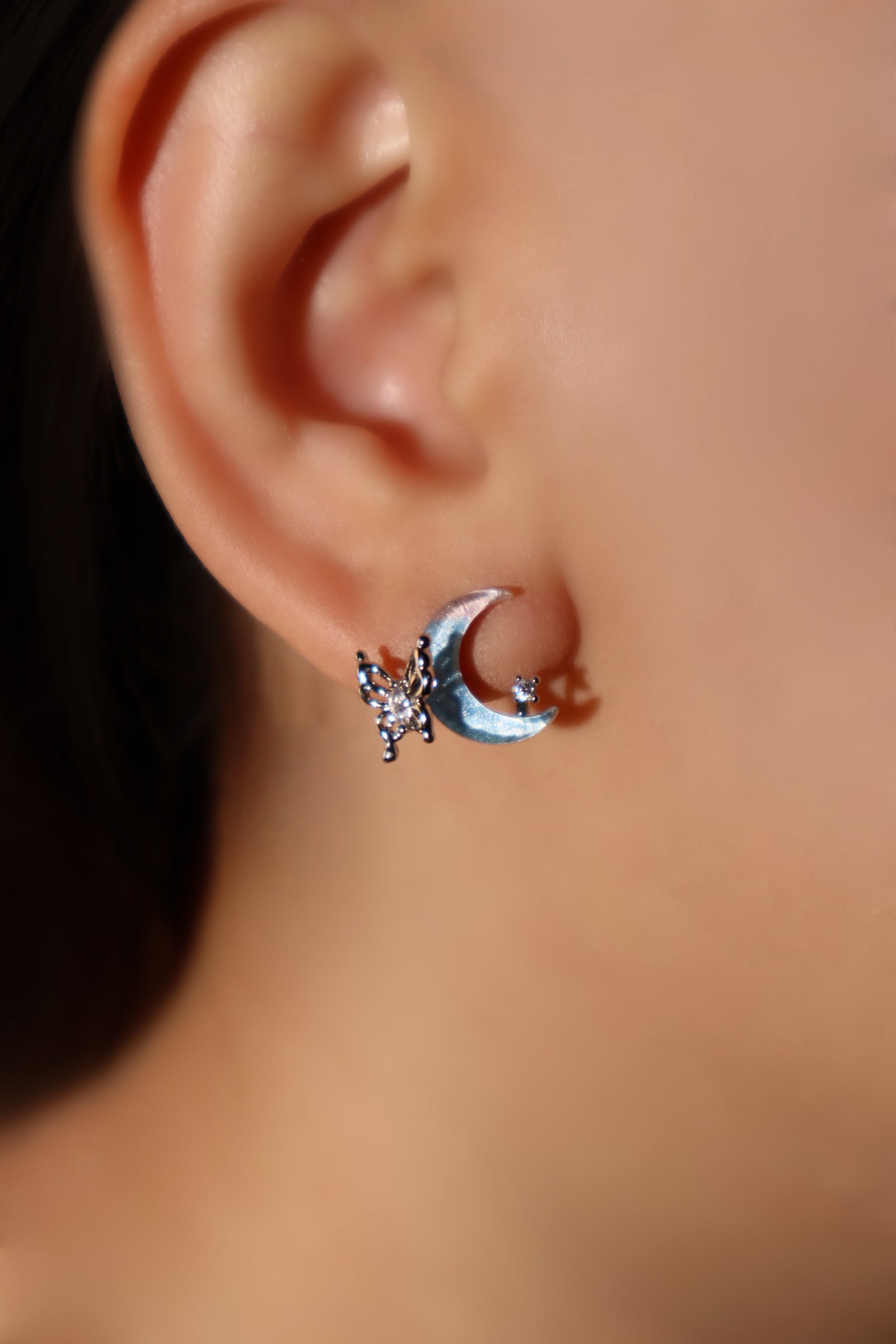 Moonstone Moon Butterfly Earrings