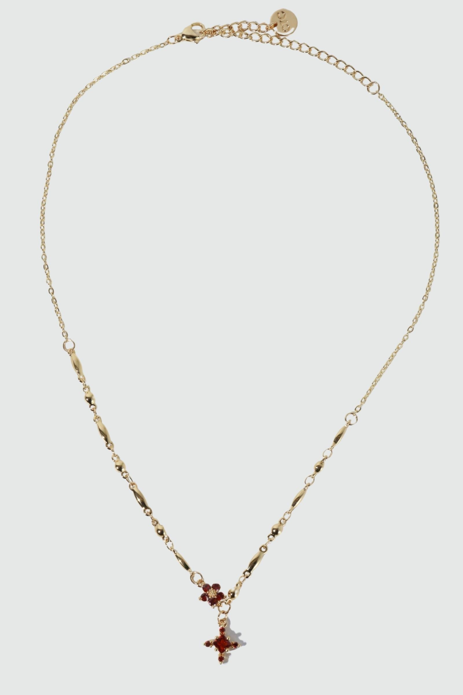 18K Real Gold Plated Ruby Starlight Cross Necklace