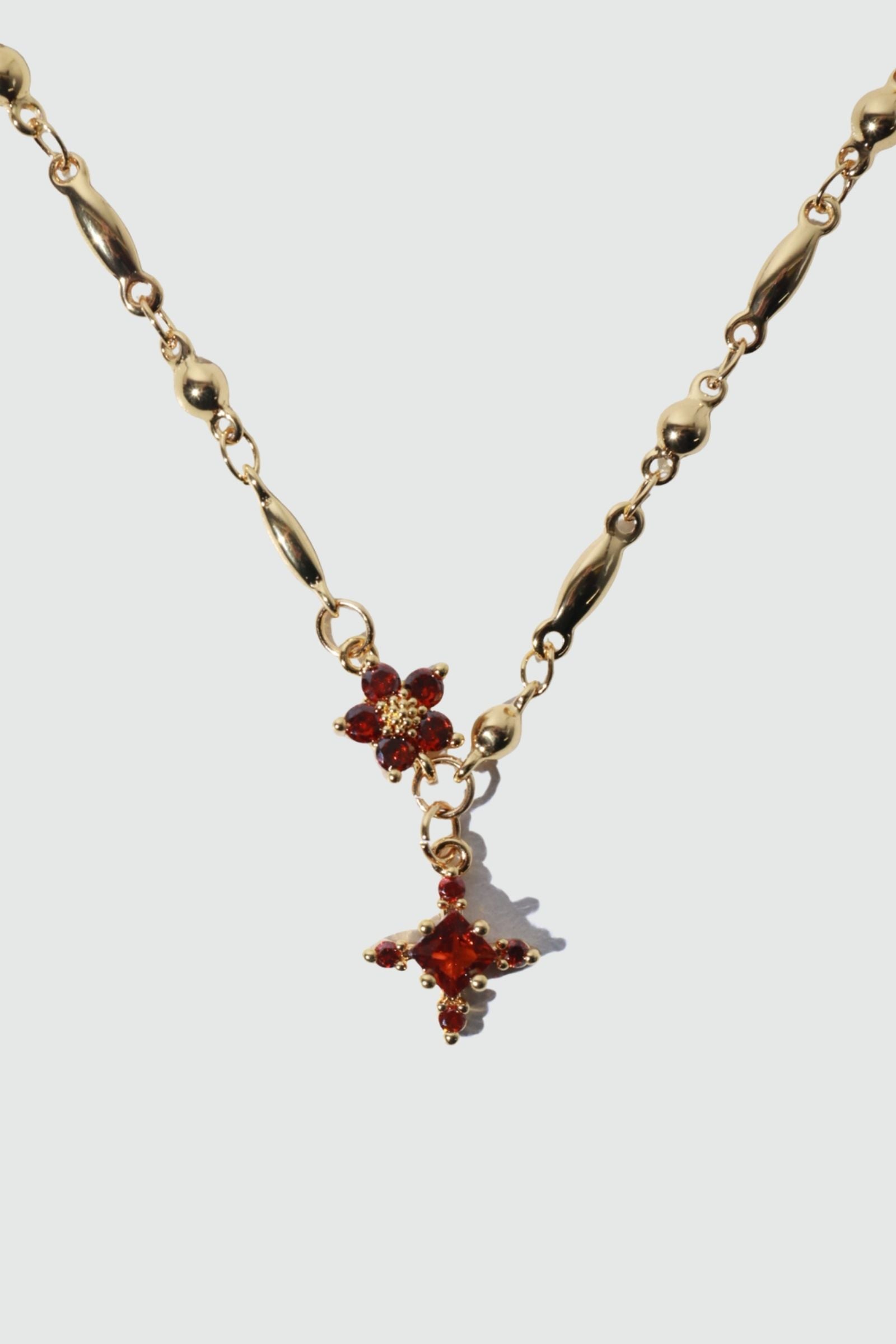 18K Real Gold Plated Ruby Starlight Cross Necklace