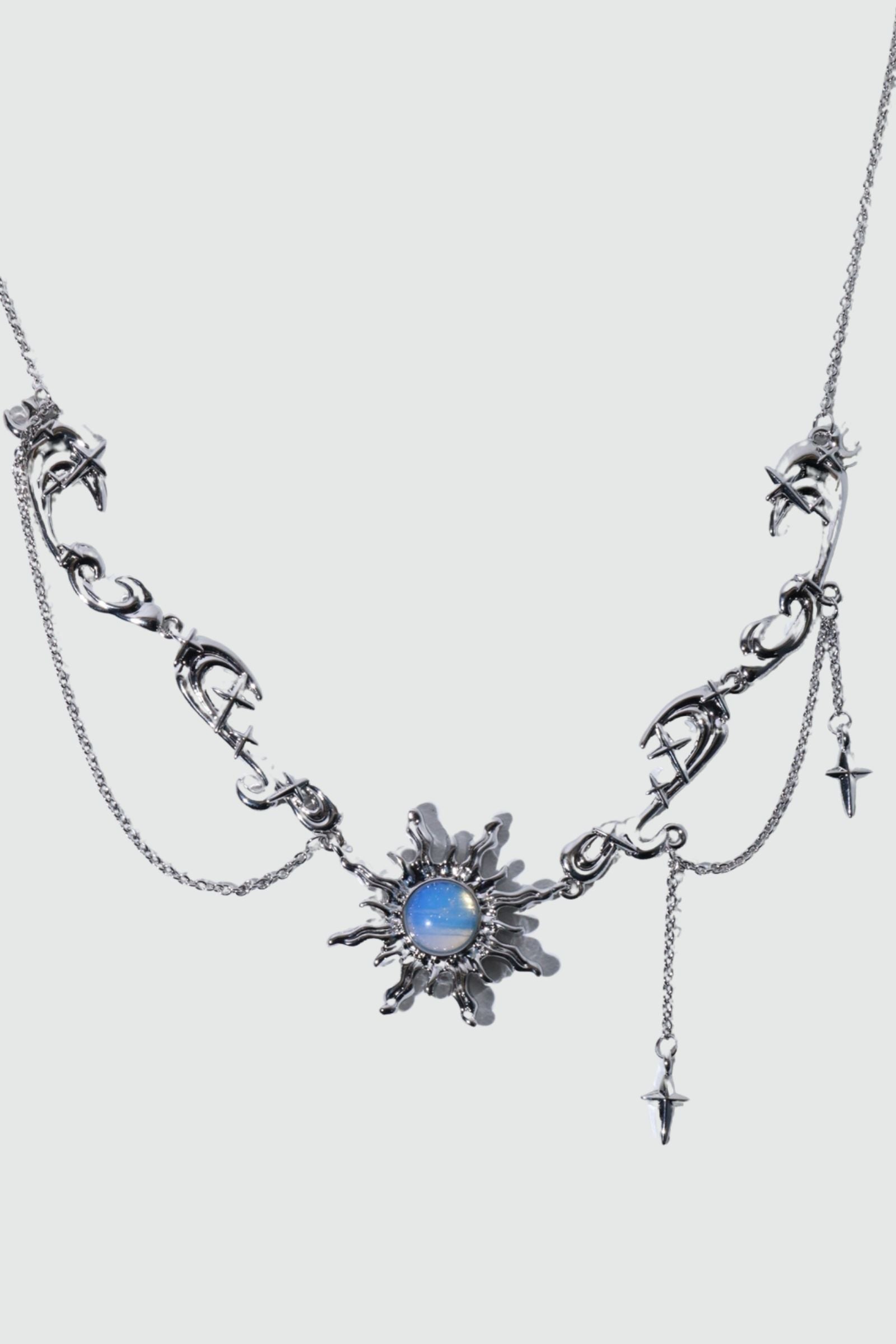 Palladium White Gold Plated Frostfire Sun Necklace