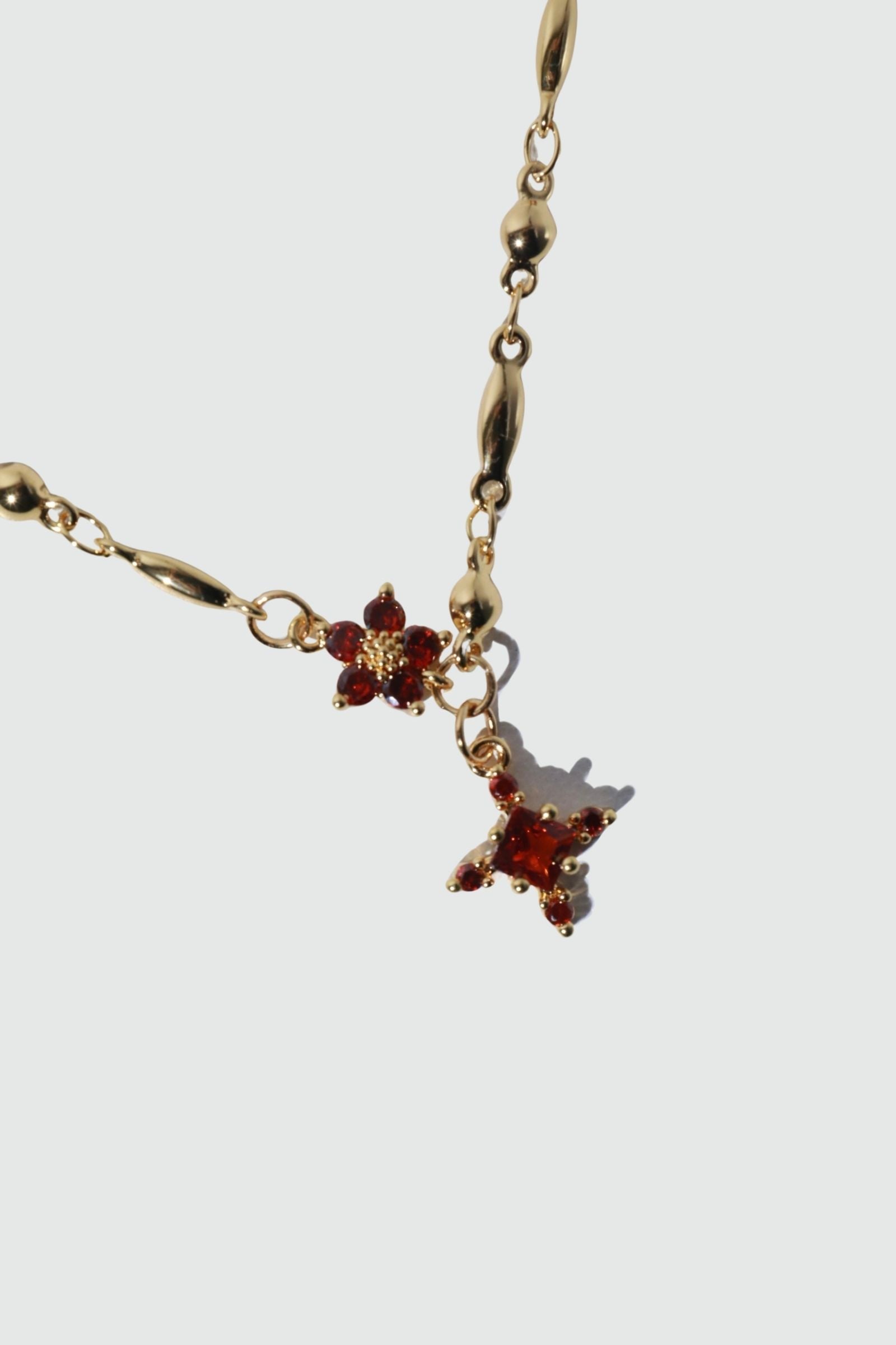 18K Real Gold Plated Ruby Starlight Cross Necklace