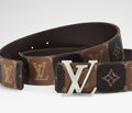 40MM Double Sided Monogram Canvas Cowhide Men Belt Silver Tone Letter Buckle Designer Inspired Reversible Waist Belt
