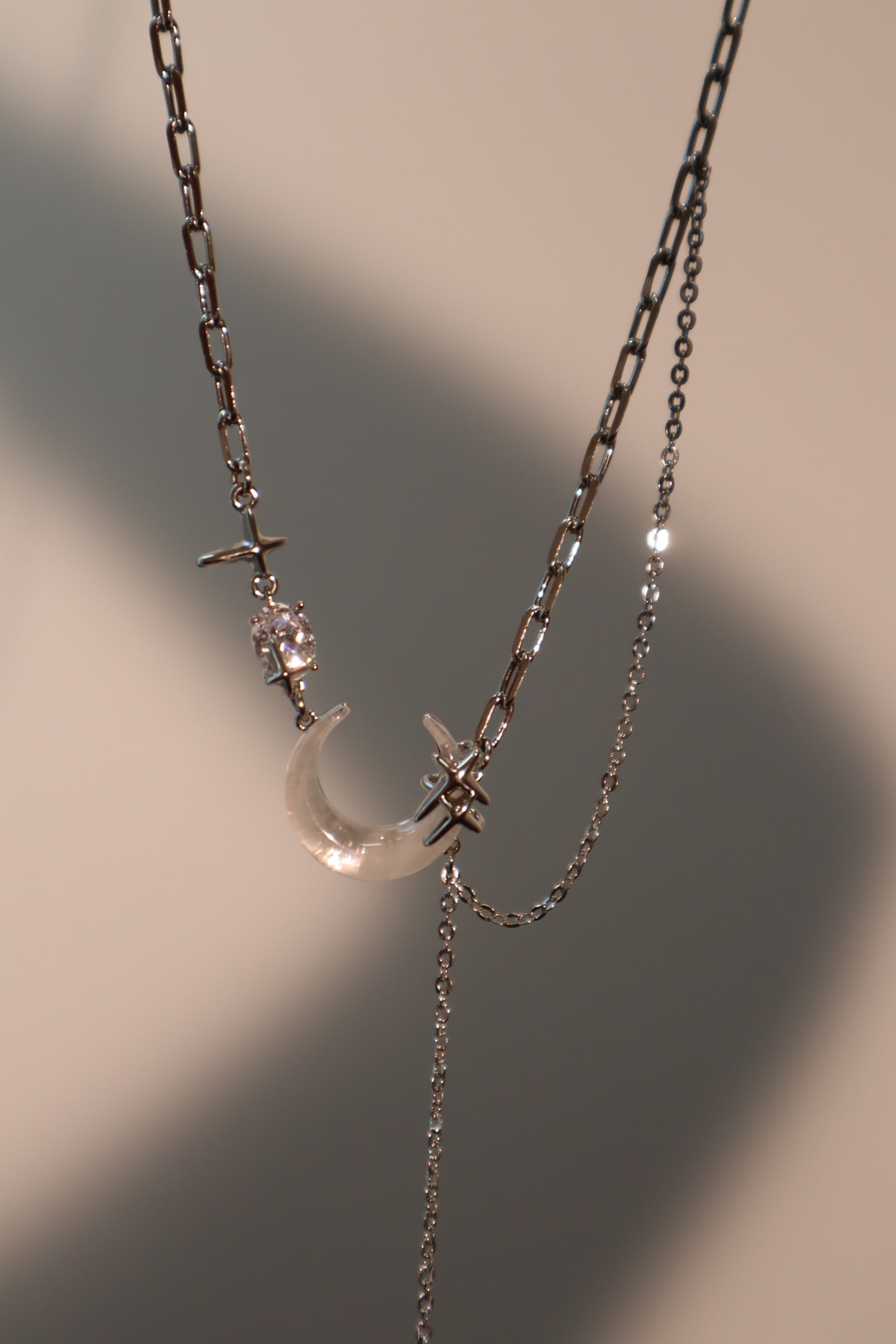 Palladium White Gold Plated Moon Star Chain Necklace