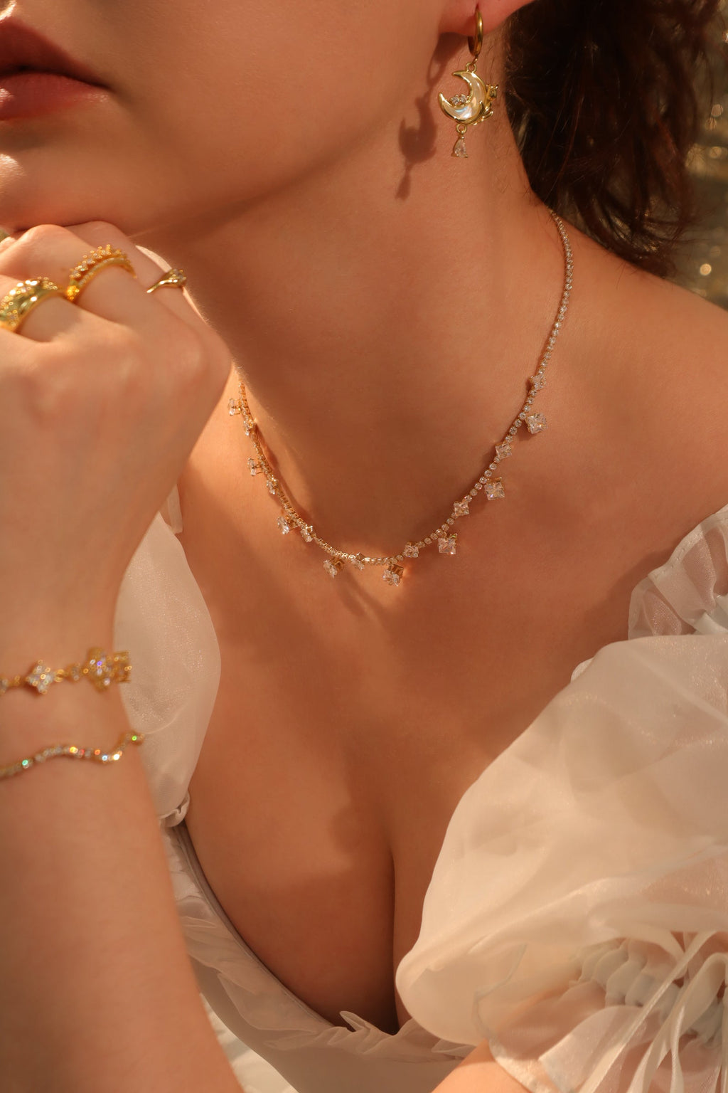 14K Real Gold Plated Multi Diamond Necklace