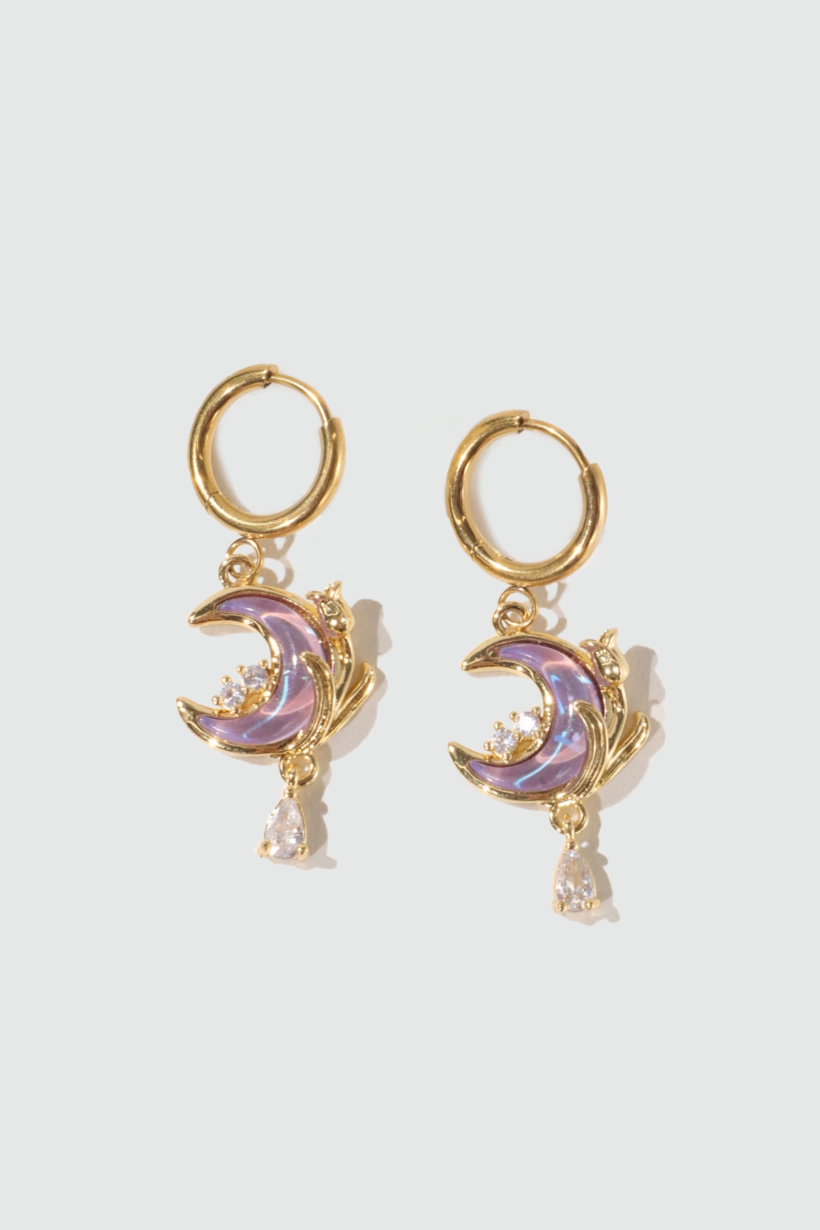 18K Real Gold Plated Moonstone Rose Moon Earrings