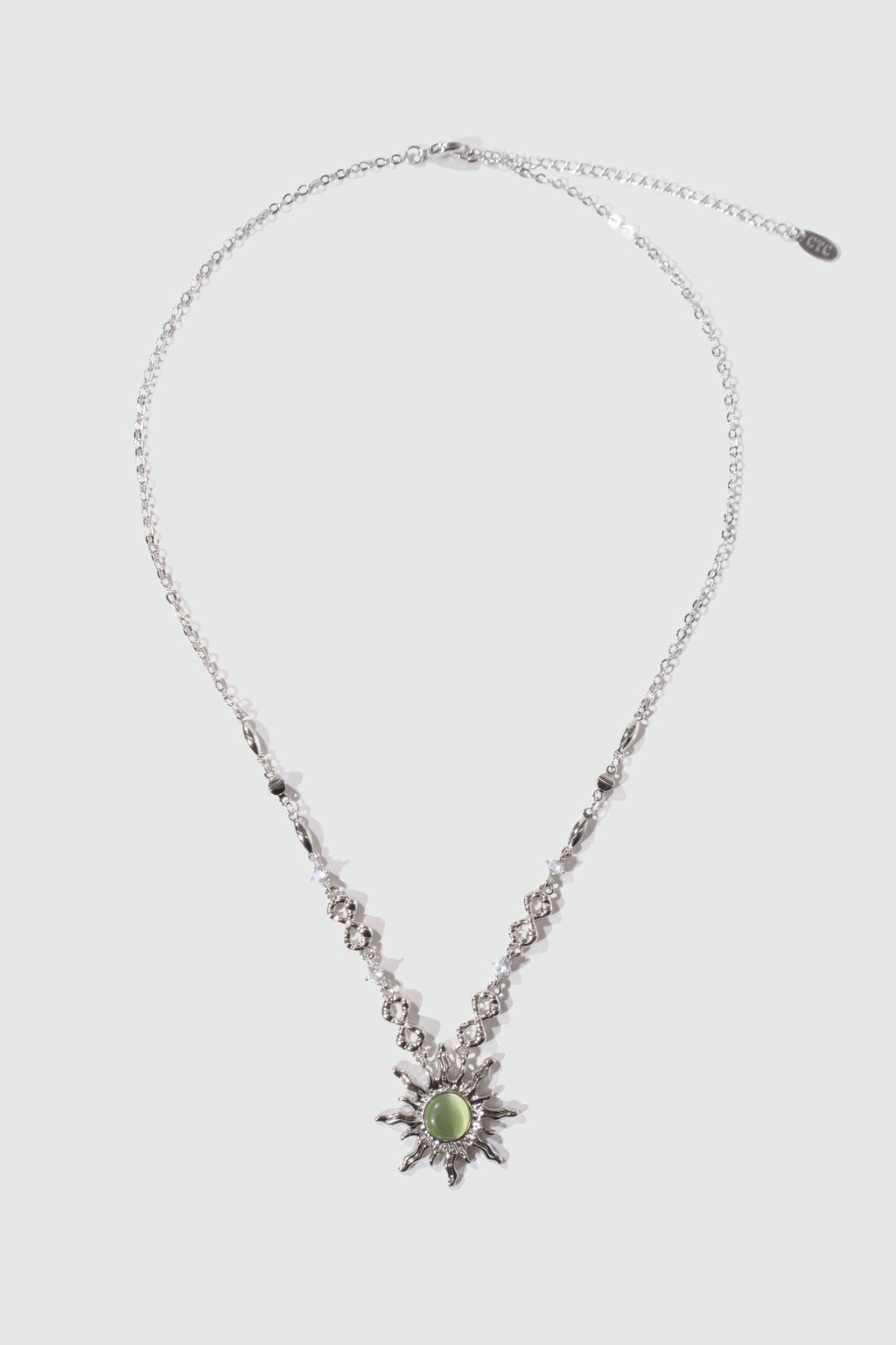 Palladium White Gold Plated Green Opal Sun Necklace