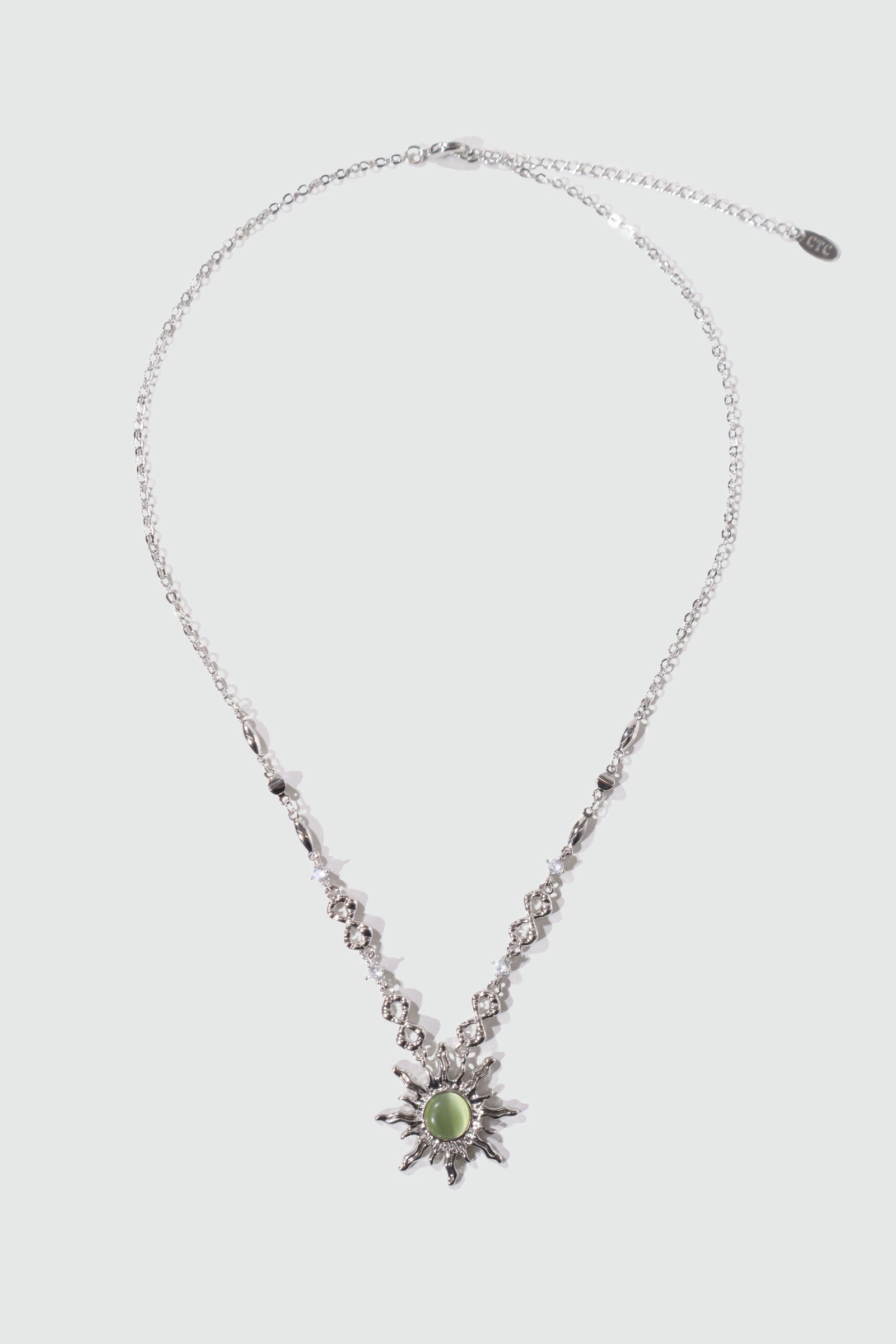 Palladium White Gold Plated Green Opal Sun Necklace