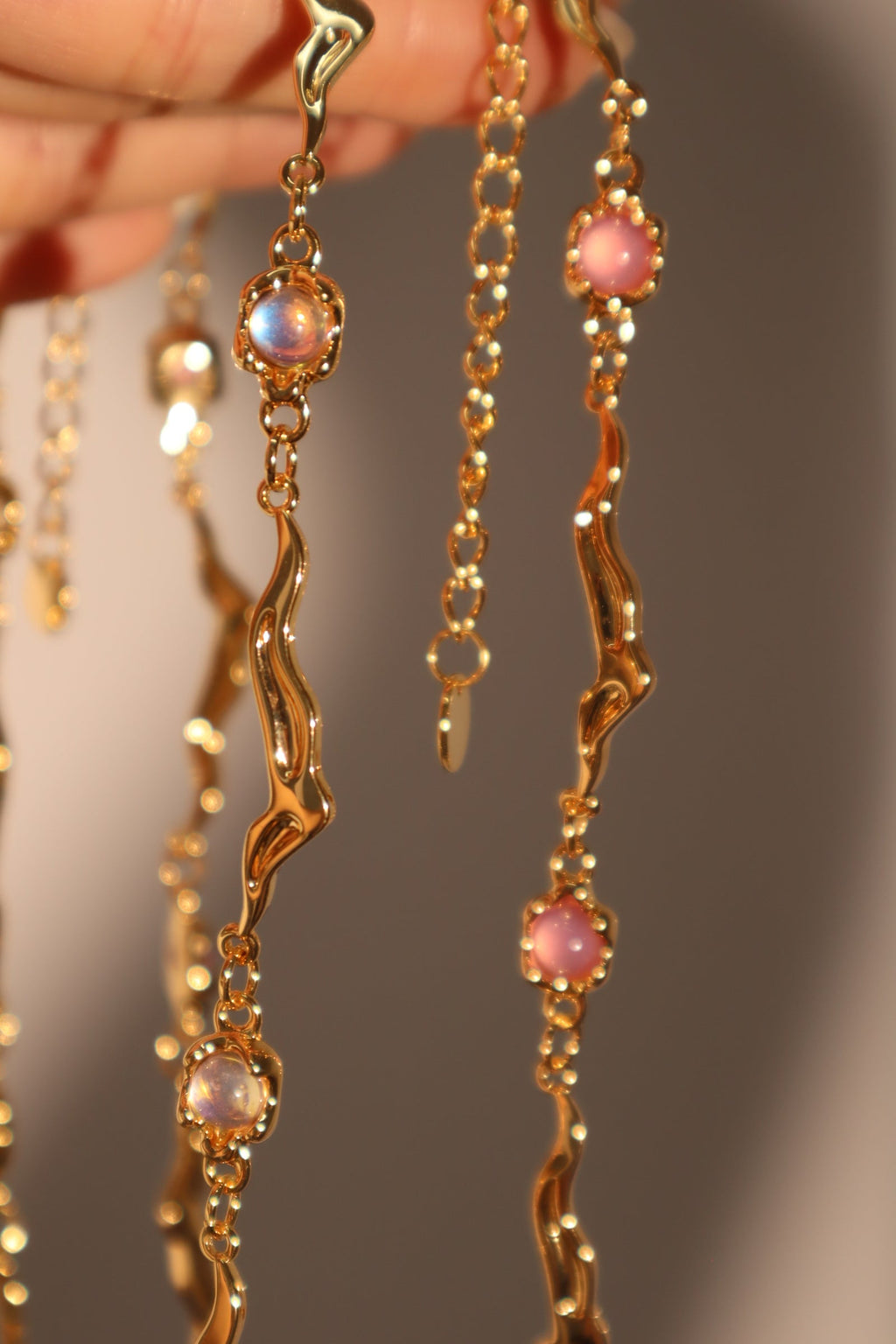 18K Real Gold Plated Multi Purple Opal Wave Necklace