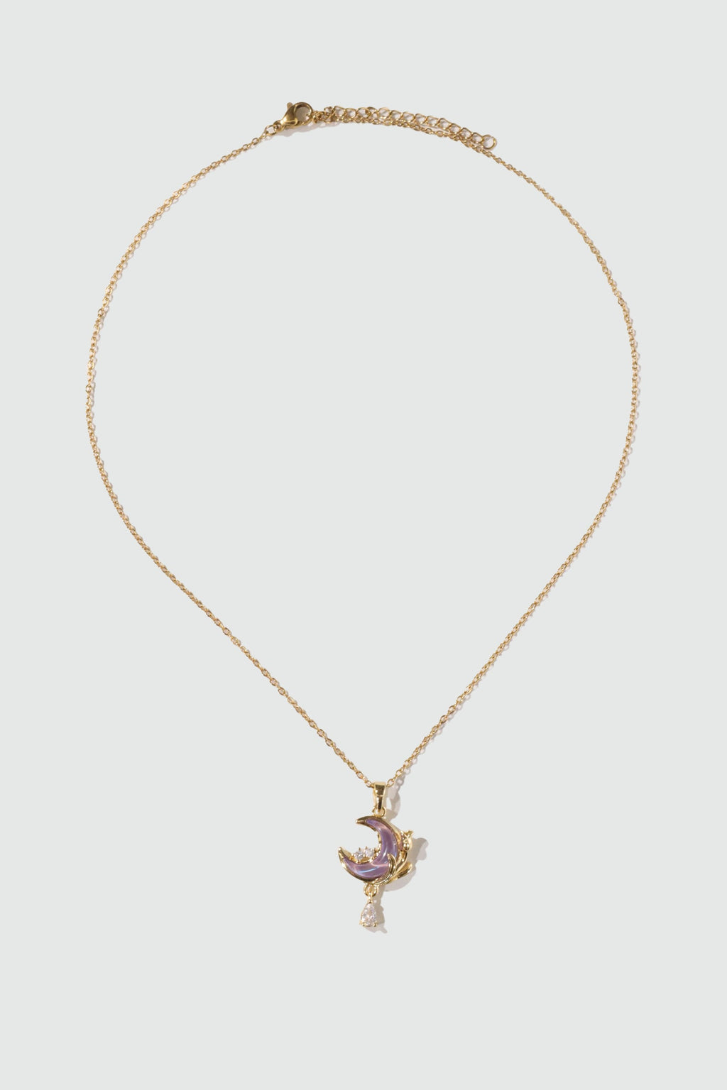 18K Real Gold Plated Moonstone Rose Moon Necklace