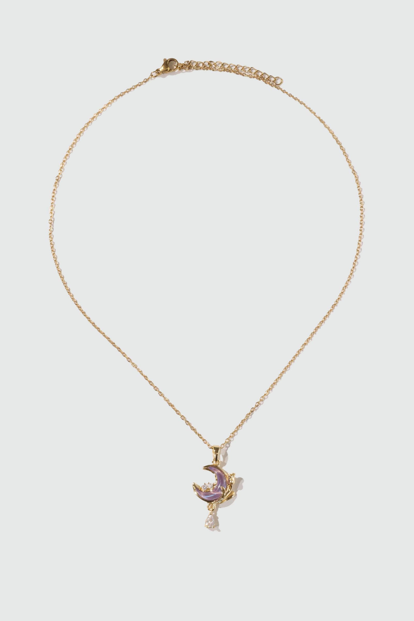 18K Real Gold Plated Moonstone Rose Moon Necklace
