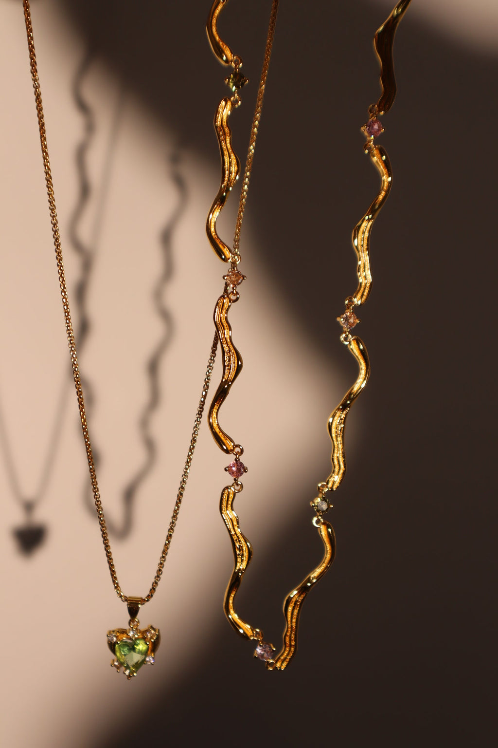 18K Real Gold Plated Diamond Green Gem Heart Necklace