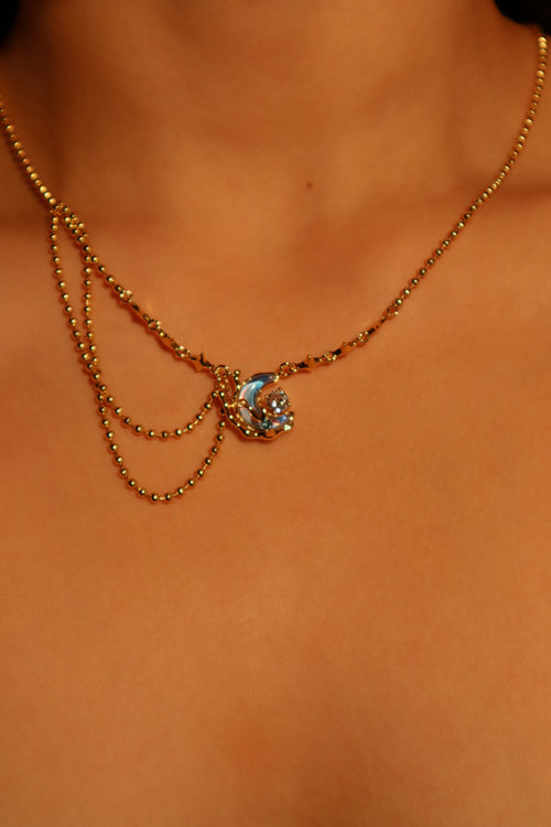 18K Real Gold Plated Diamond Moonstone Moon Necklace