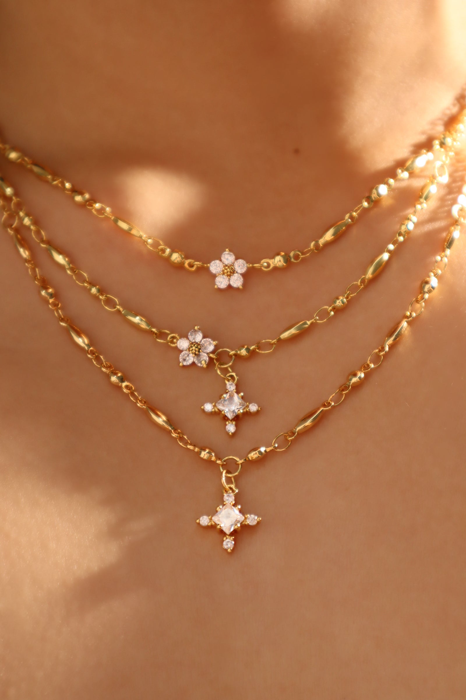 18K Real Gold Plated Diamond Starlight Cross Necklace
