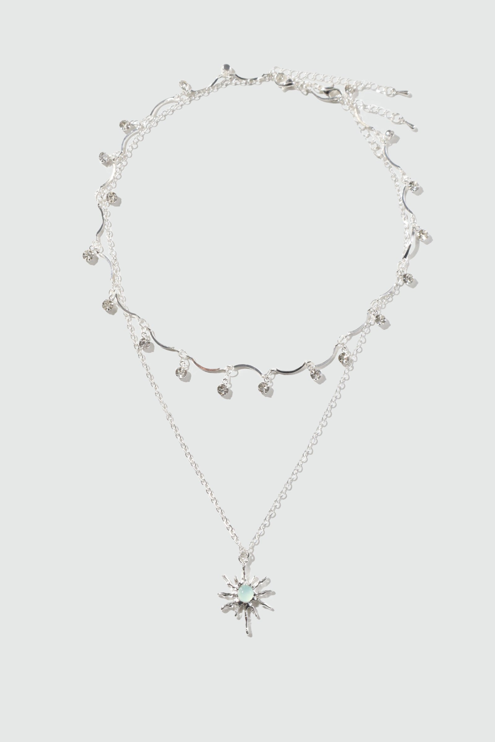 Palladium White Gold Plated Pole Star Wave Layer Necklace