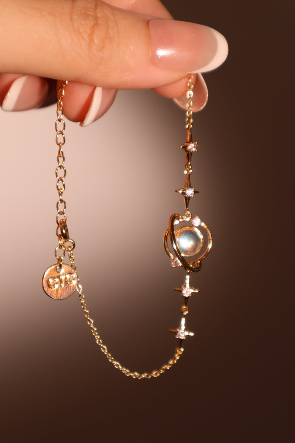 18K Real Gold Plated Moonstone Saturn Star Bracelet
