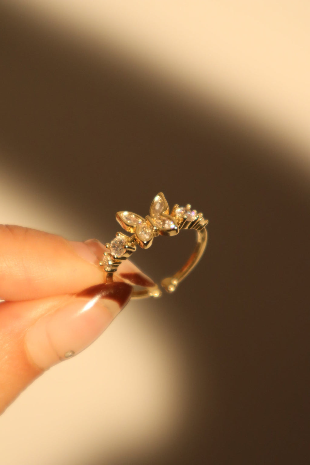 14K Real Gold Plated Butterfly Diamonds Ring