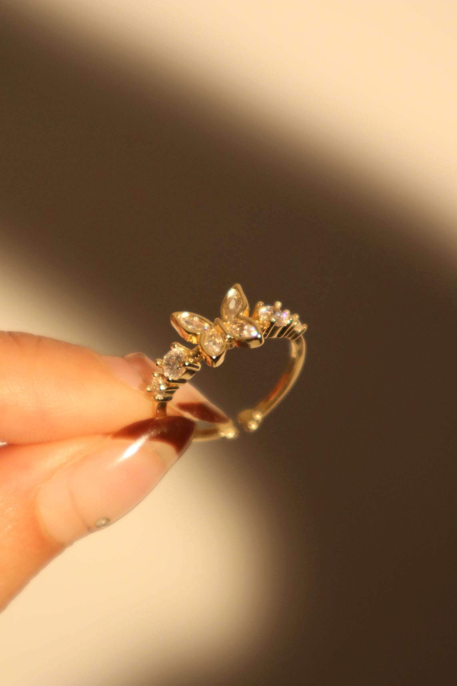 14K Real Gold Plated Butterfly Diamonds Ring