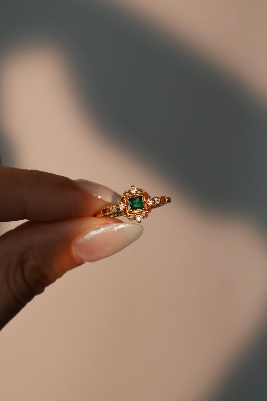 18K Real Gold Plated Emerald Blossom Ring