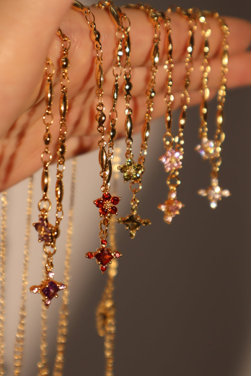 18K Real Gold Plated Garnet Starlight Cross Necklace