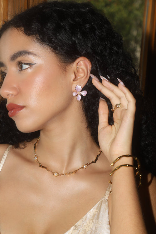 14K Real Gold Plated Enamel Flower Earrings
