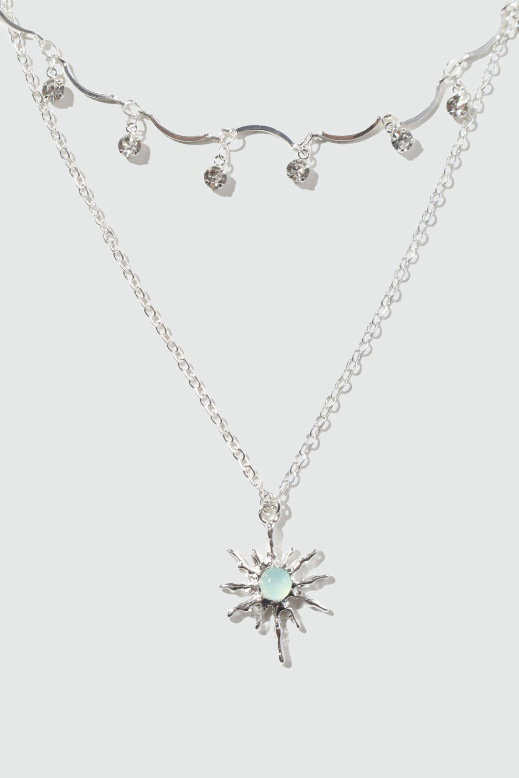 Palladium White Gold Plated Pole Star Wave Layer Necklace