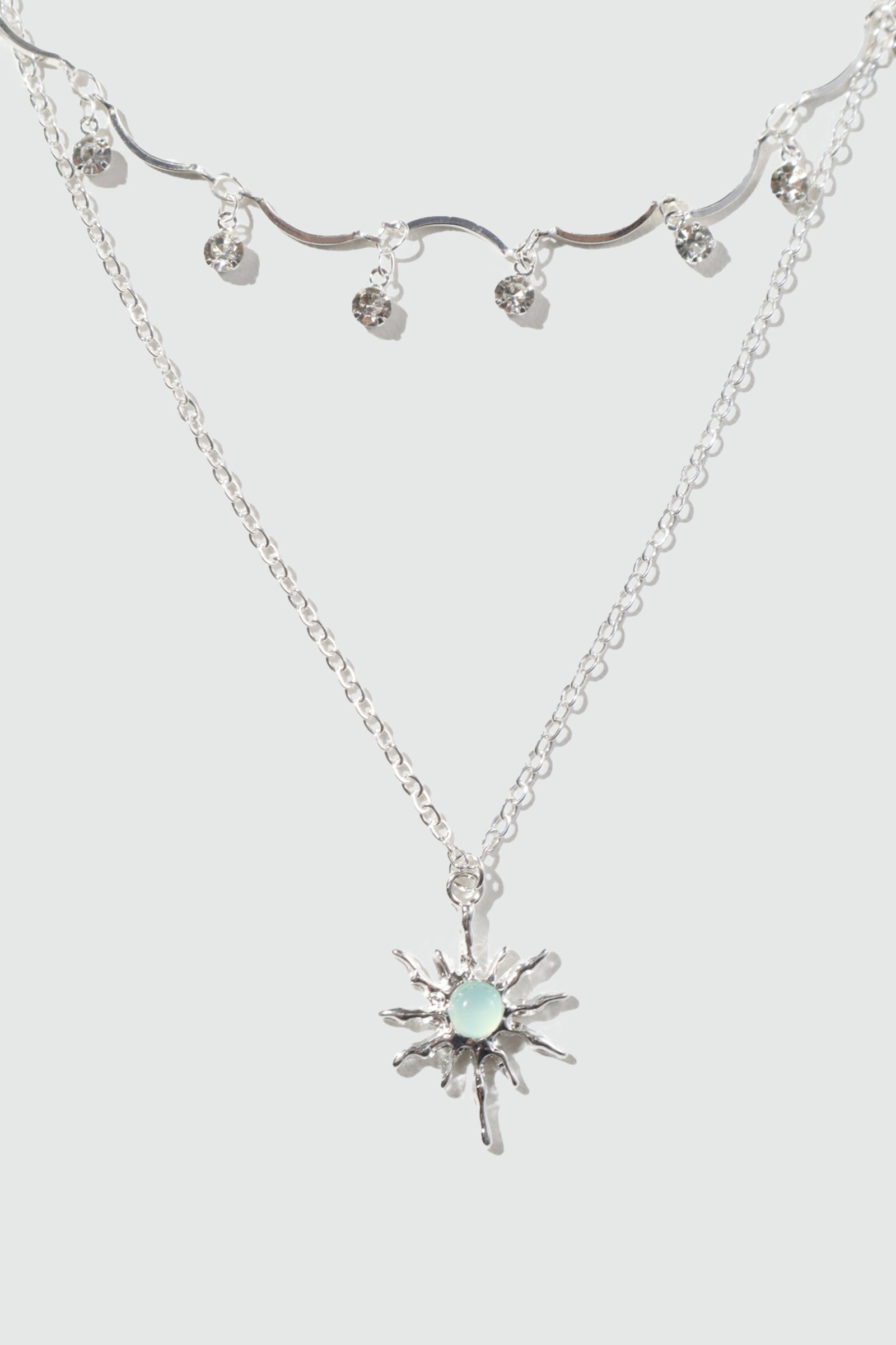 Palladium White Gold Plated Pole Star Wave Layer Necklace