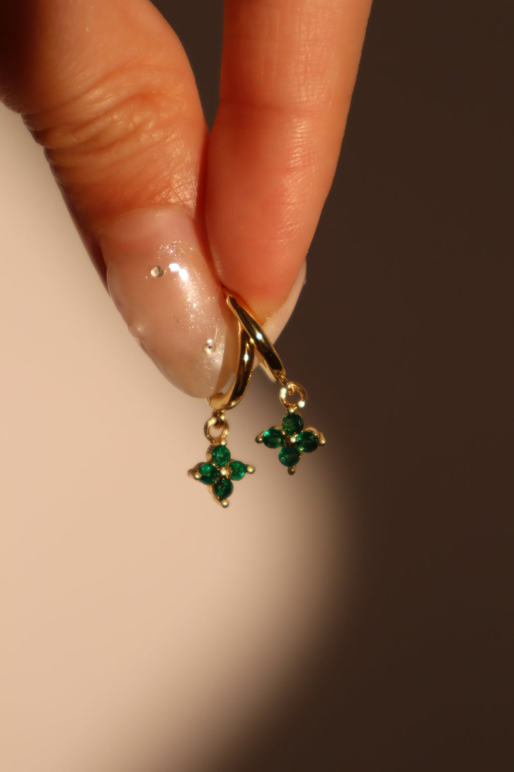 18K Real Gold Plated Green Gem Starlight Petal Hoop Earrings