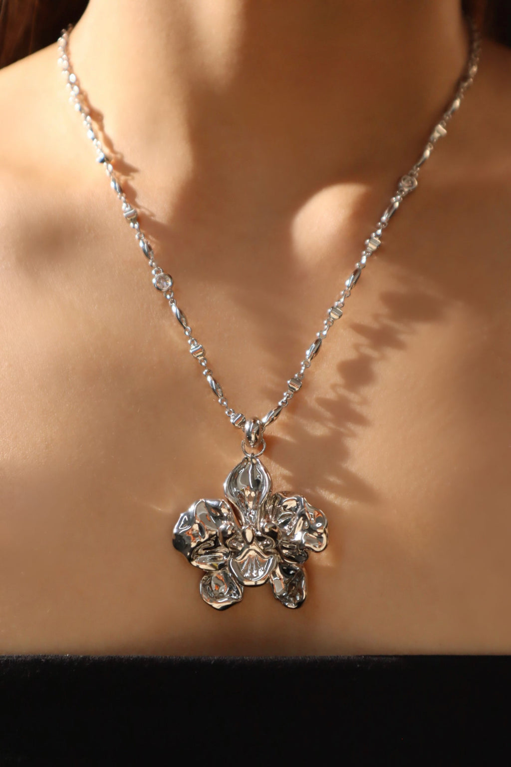 Palladium White Gold Plated Orchid Necklace