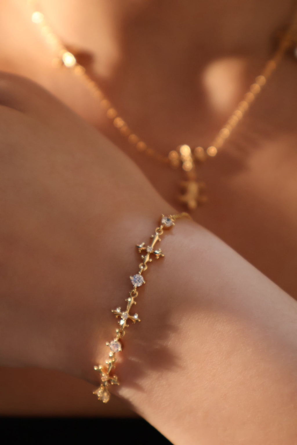 18K Real Gold Plated Multi Diamond Cross Bracelet