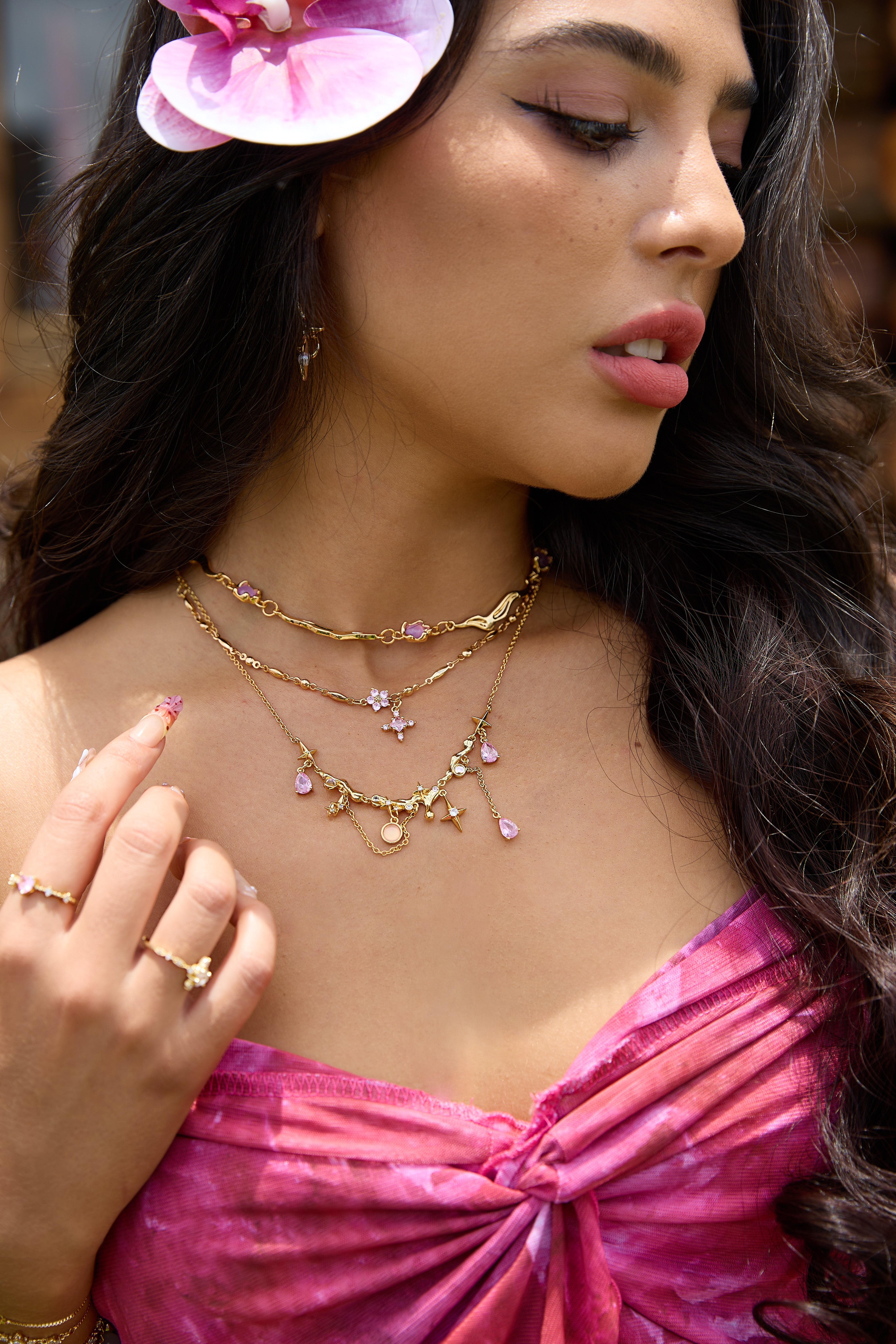 18K Real Gold Plated Multi Purple Opal Wave Necklace