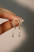 14K Real Gold Plated Diamond Pearl Moon Star Earrings