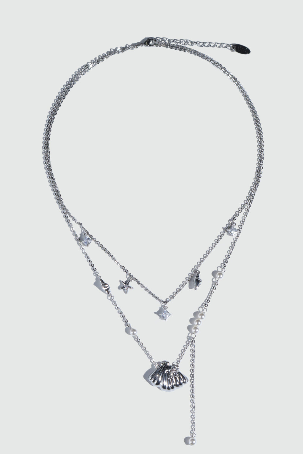 Palladium White Gold Plated Shell Starfish Pearls Layer Necklace