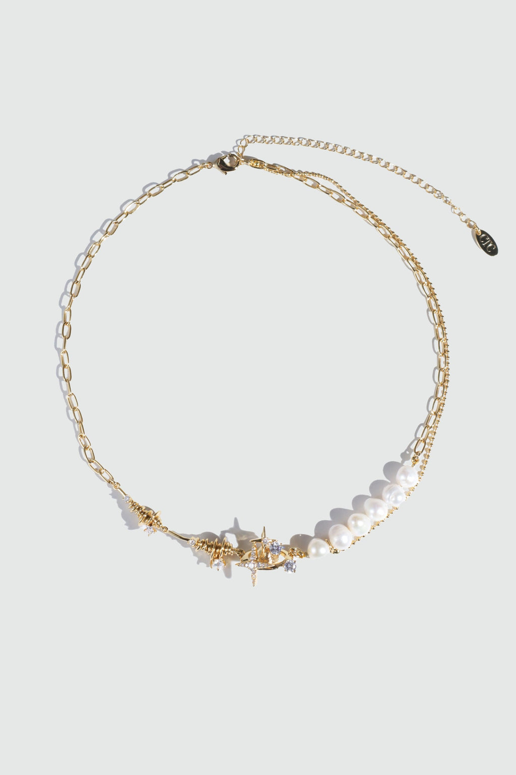 18K Real Gold Plated Diamond Saturn Star Pearls Necklace