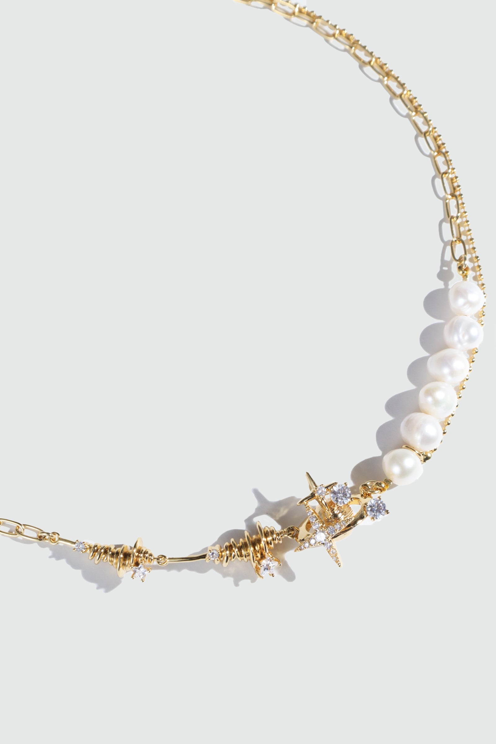 18K Real Gold Plated Diamond Saturn Star Pearls Necklace