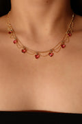 14K Real Gold Plated Double Layer Pink Heart Necklace