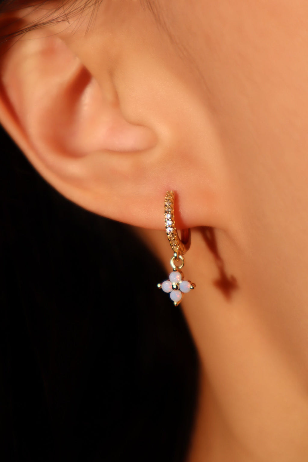 18K Real Gold Plated Blue Gem Starlight Petal Hoop Earrings