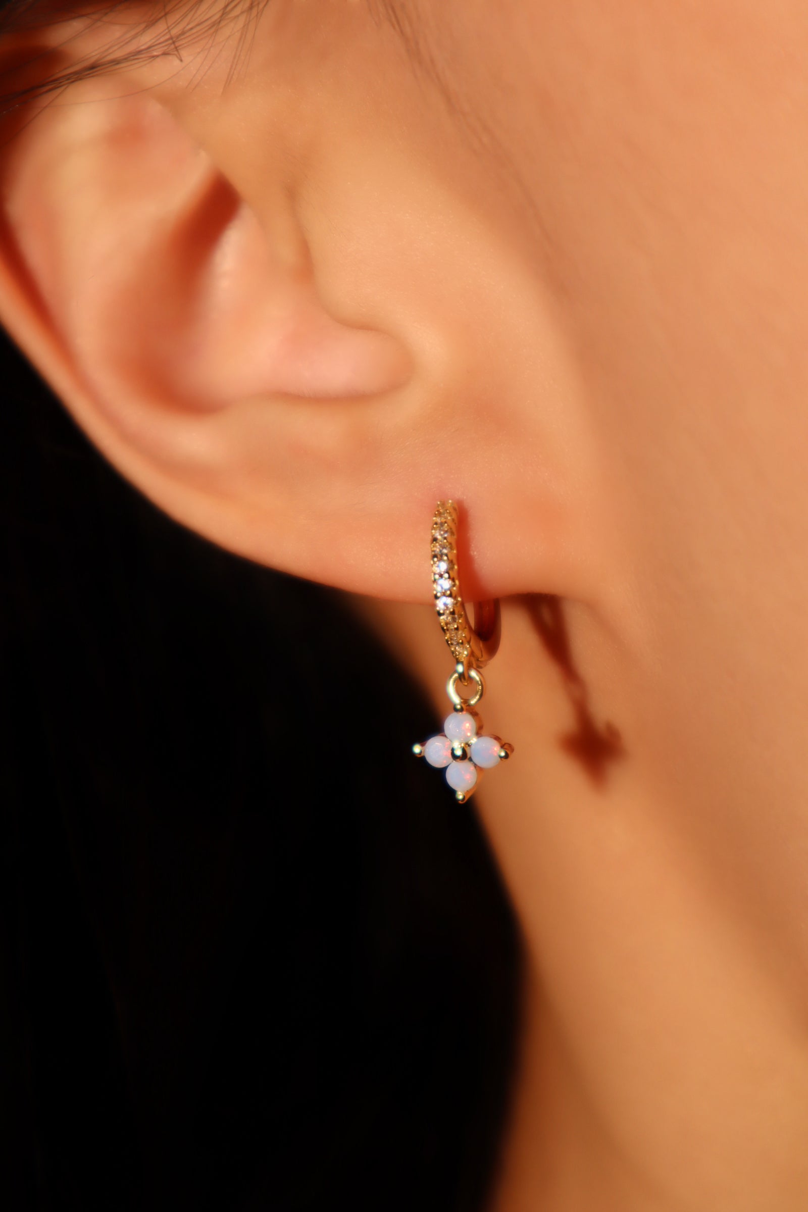 18K Real Gold Plated Blue Gem Starlight Petal Hoop Earrings