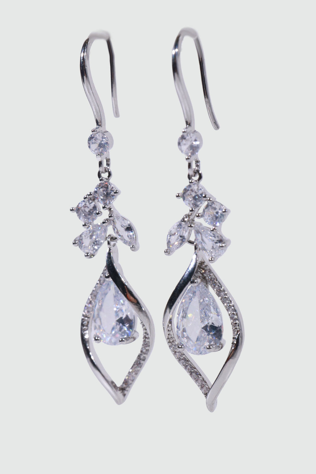 Palladium White Gold Plated Diamond Droplet Dangle Earrings