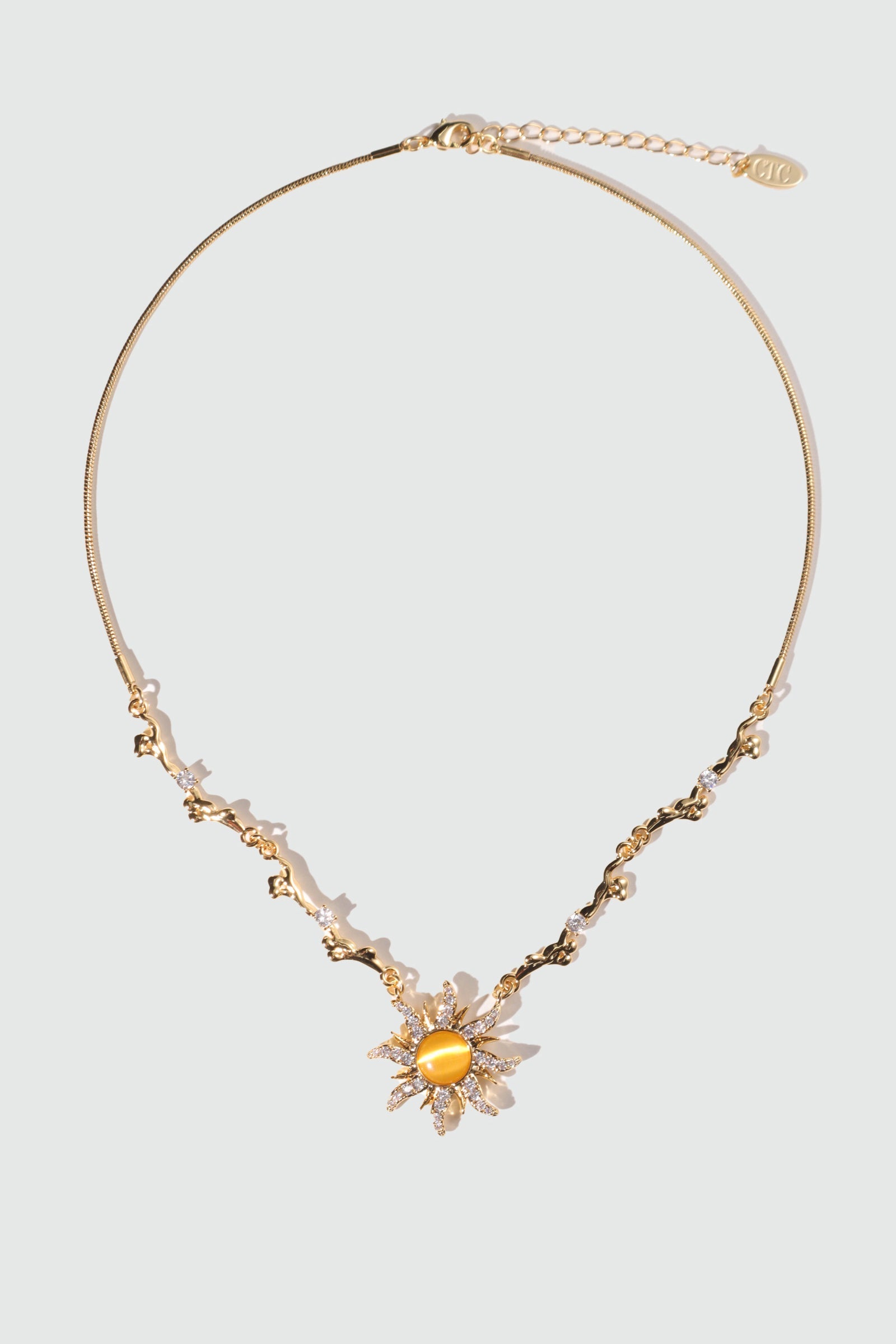 18K Real Gold Plated Orange Opal Sun Necklace